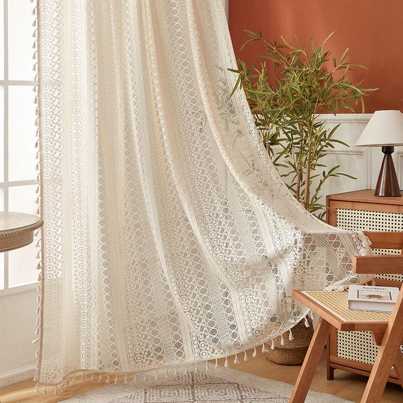 Gepunktete Spitzenvorhänge für Küche und Bad – Vintage-Vorhänge mit Stangentasche, 150 cm breiter Fensterschal im Boho-Café-Stil mit halbprivater Sicht_voghion.com