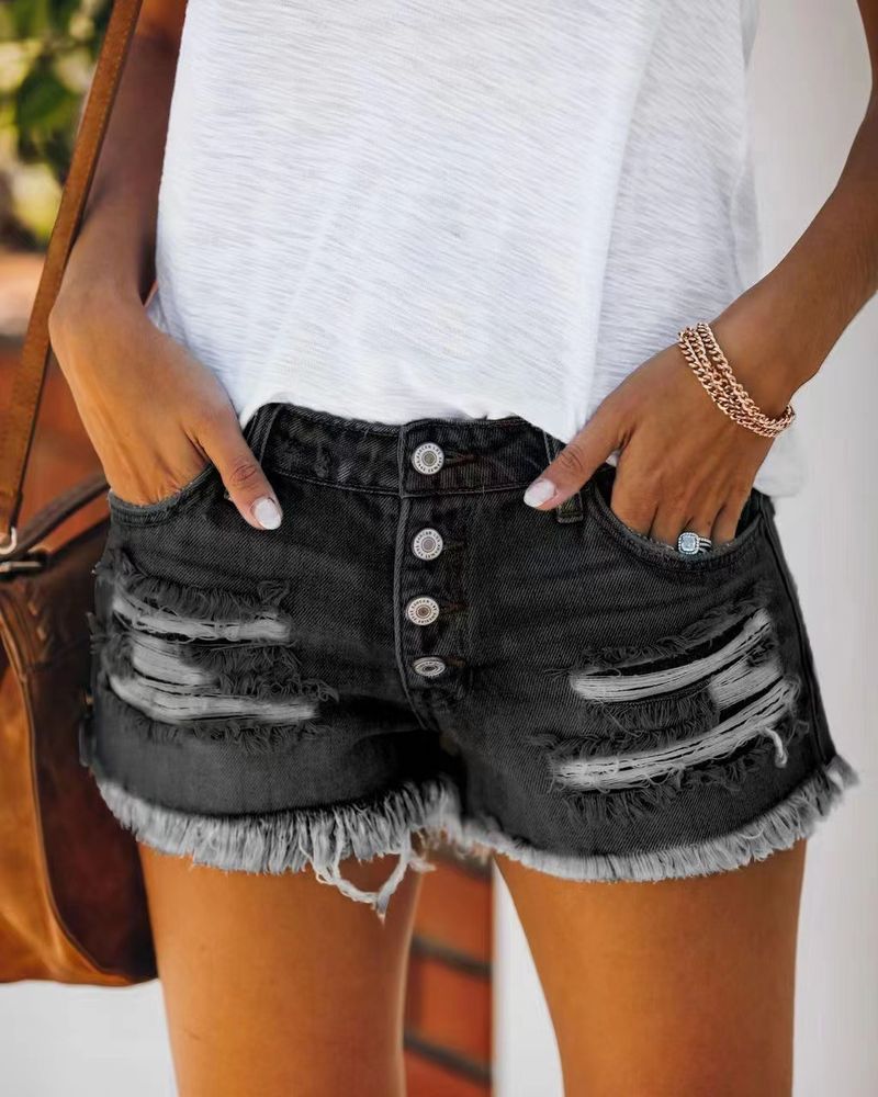 Damkläder Trendiga Shorts med revade tofsar Rakbröstade Hotpants för kvinnor_voghion.com