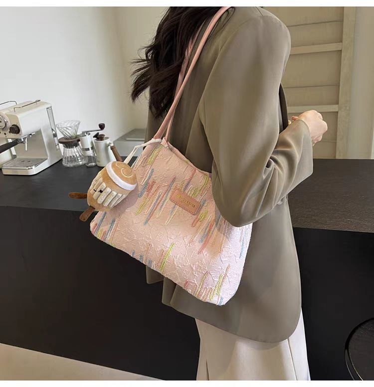 Borsa a secchiello a righe alla moda, borsa a spalla casual da ascella, borse da donna_voghion.com