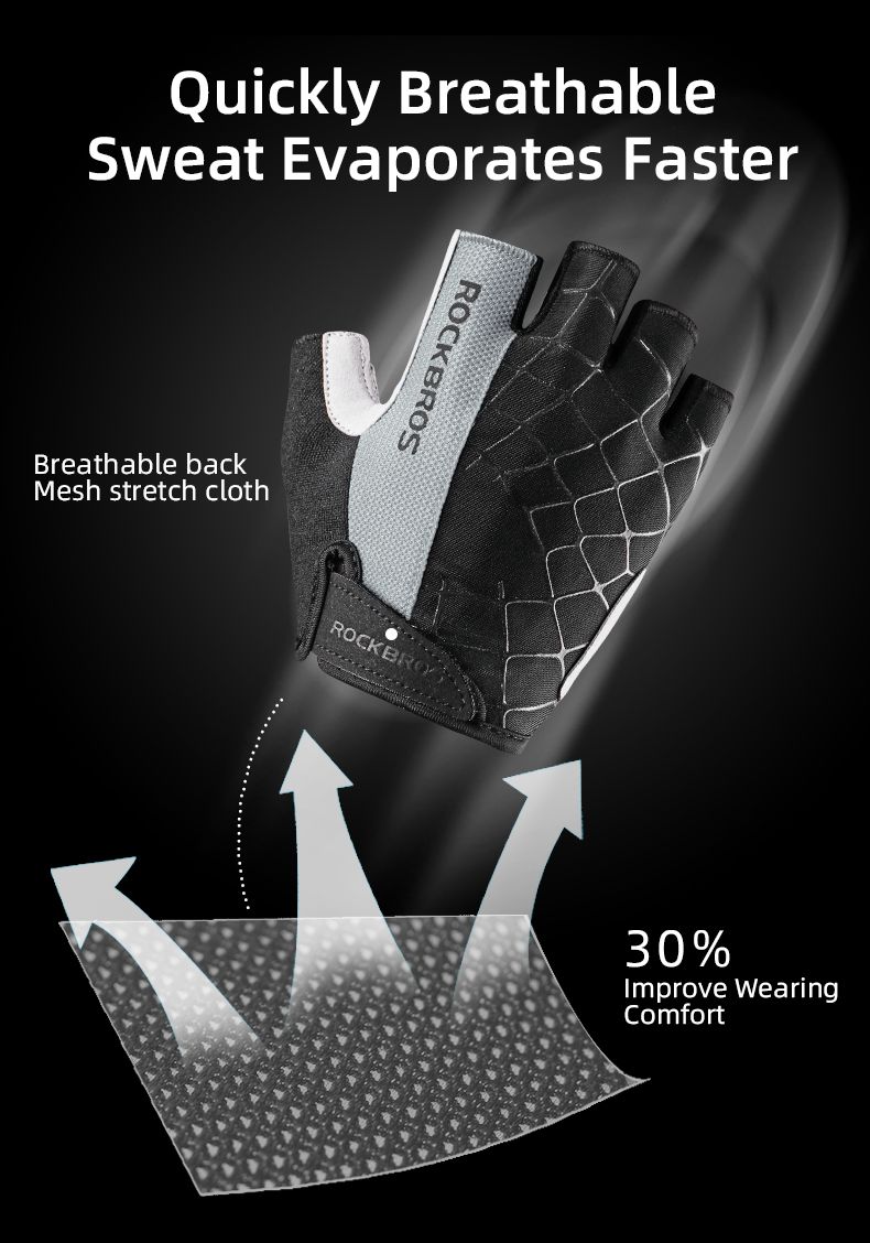 Gants de cyclisme ROCKBROS, mi-doigts, antichoc, respirants, VTT, vélo de montagne, gants de sport, hommes et femmes, gants courts_voghion.com