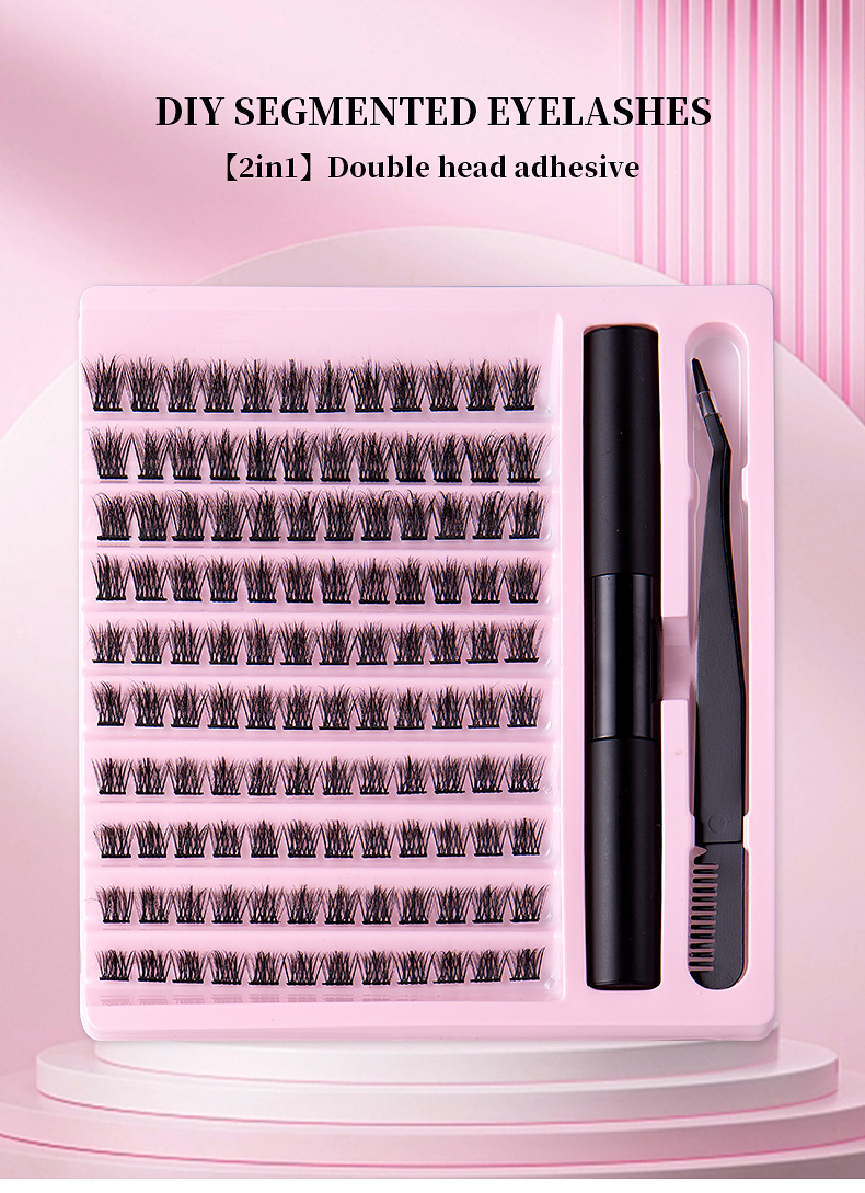 Lash extension set Sectional Fleece Glue Tweezers Set Natural Thick False Eyelashes C-curl Single eyelash cluster_voghion.com