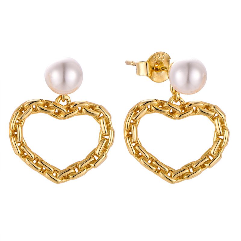 Pearl Love Necklace Pendant Earrings Ear Hooks S Sterling Sier Plated With 14K Gold Light Two Piece Jewelry For Women_voghion.com