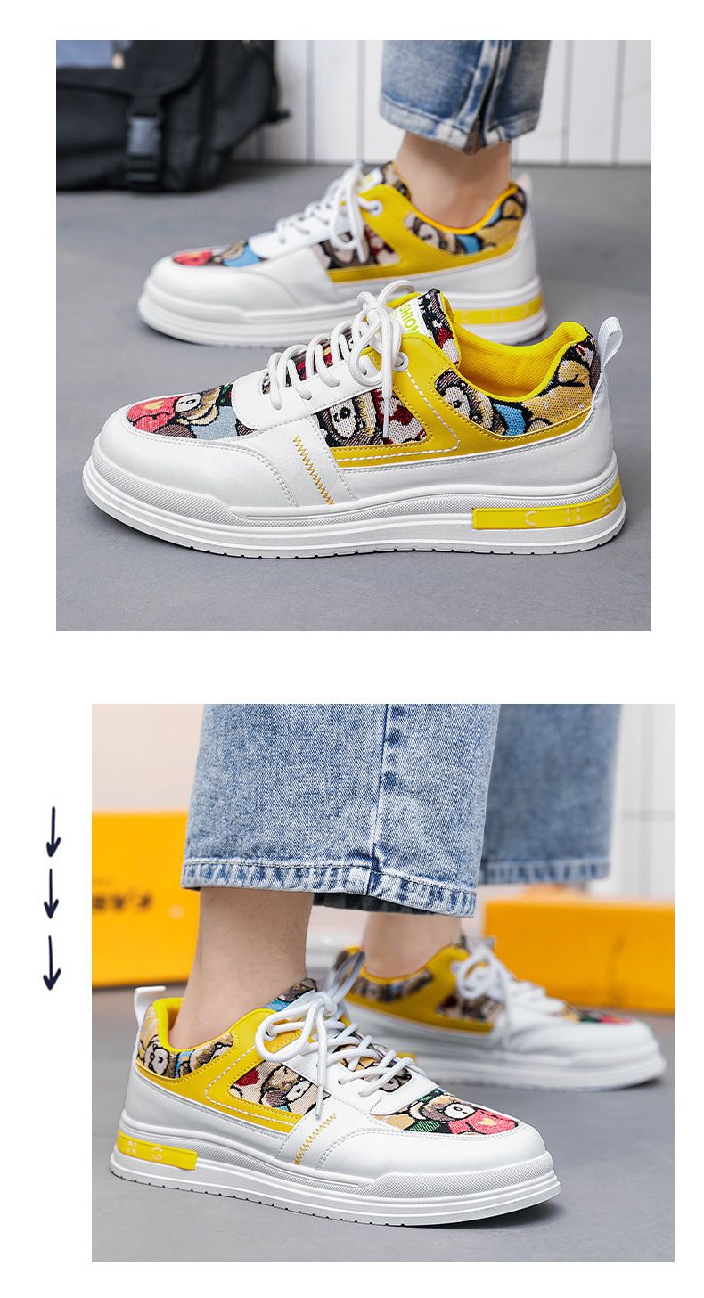 Neue Ledergesichtsfarbe für Herren mit Cartoon-Teddybär, Nischenbrett, College-Stil, lässiger Low-Top-Sport, trendig_voghion.com