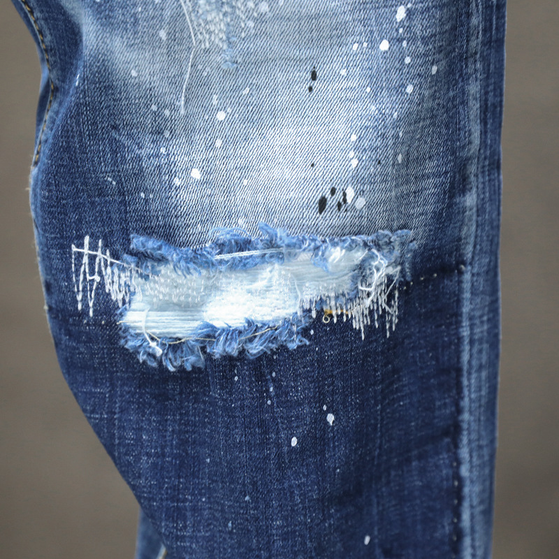 Kot Kolye Canlandırıcı Açık Mavi Yıkıcı Boya Vahşi Açık İplik İnce Kesim Ve Moda Erkek_voghion.com