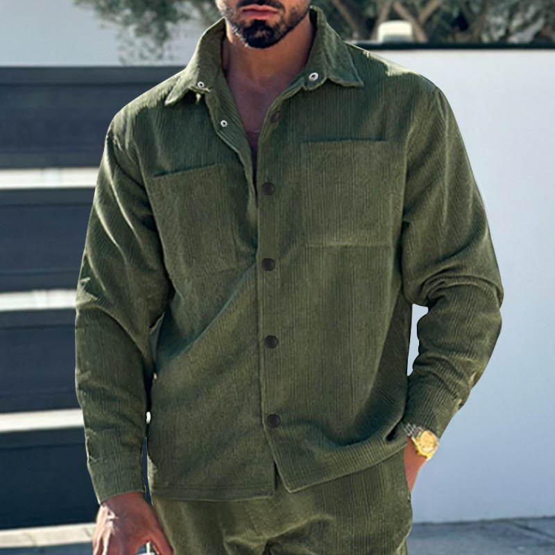 Cardigan da uomo slim fit, in velluto a coste, multitasche, casual, taglie forti, tinta unita, 2023_voghion.com