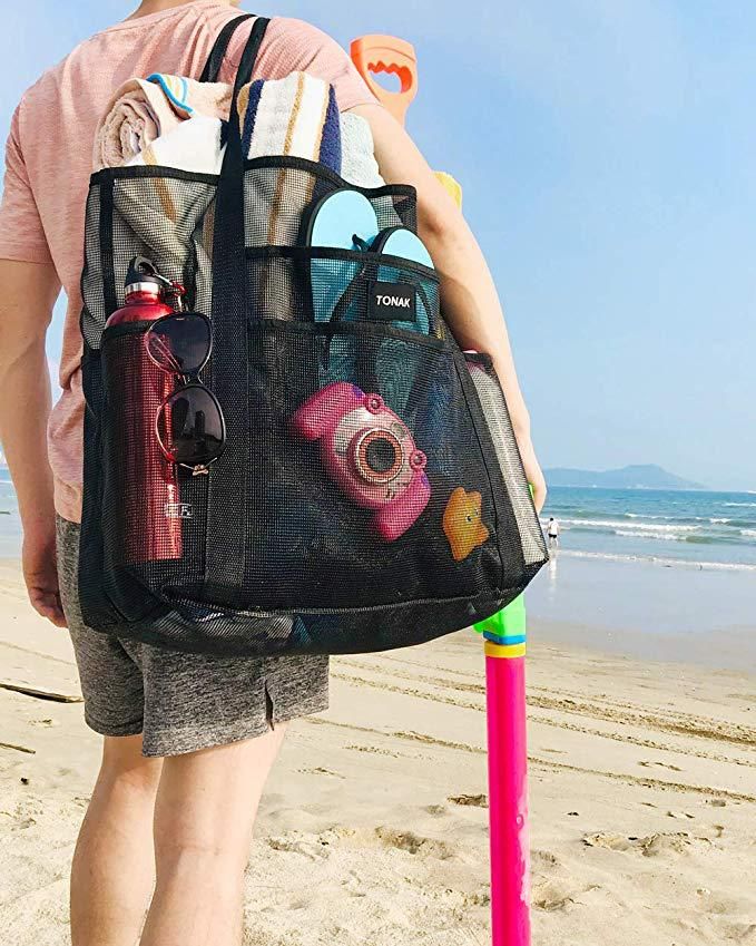 Geantă de plajă portabilă pentru cumpărături, geantă de plajă multifuncțională din PVC, capacitate mare, plasă de plajă_voghion.com