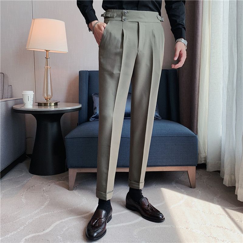 New Neapolitan Drape High Waist Men's Casual Pants Trendy Trousers_voghion.com