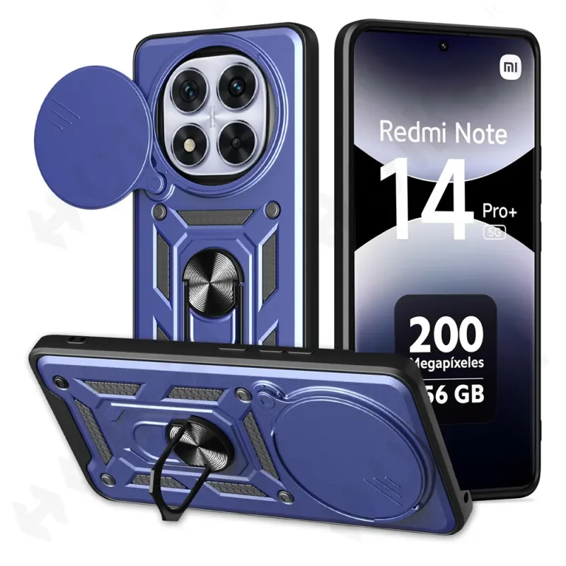 Case For Xiaomi Redmi Note 14 13 Pro Plus 4G 5G Redmi Note 13 Pro 13T 14T Slide Camera Protector 360 Ring Armor PC Hard Cover_voghion.com