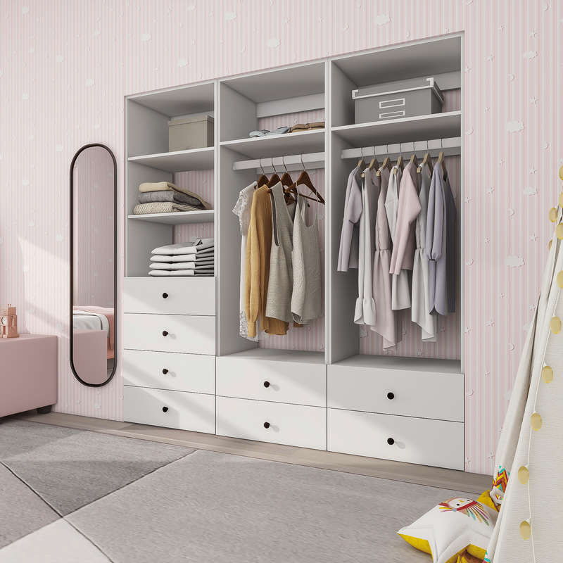 Livelylodge Modular Wardrobe Closet - Freestanding White Closet With Spacious Storage Shelves And Hanging Rods 70.86"W X 16.04"D X 70.86"H_voghion.com