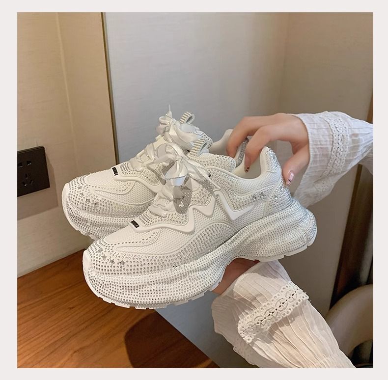 Dikke platform sneakers voor dames met strass steentjes - modieuze streetwear casual schoenen voor hardlopen, wandelen en dagelijks gebruik_voghion.com