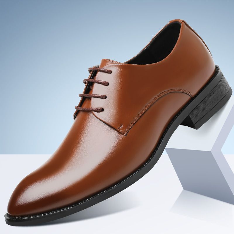 Overseas Four Seasons Daily Pointed Lace Single Formele Zakelijke Leren Grote Herenschoenen_voghion.com