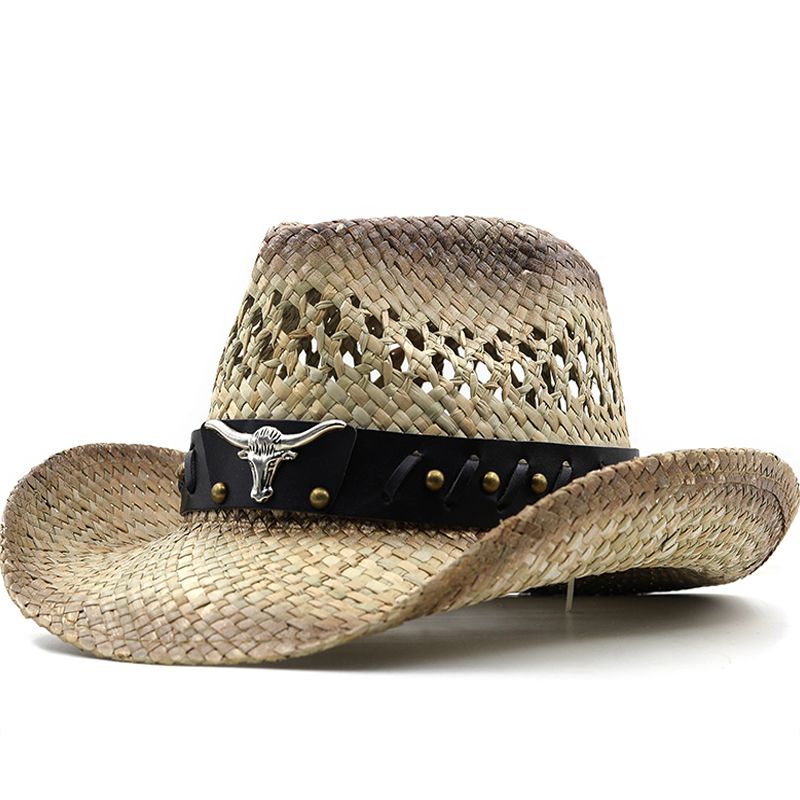 Μόδα κούφιο ψάθινο καπέλα καουμπόη Western Beach Felt Sunhats Party Καπέλο για άντρες γυναίκες 3χρωμα ψάθινο καπέλο καλοκαιρινής τζαζ_voghion.com