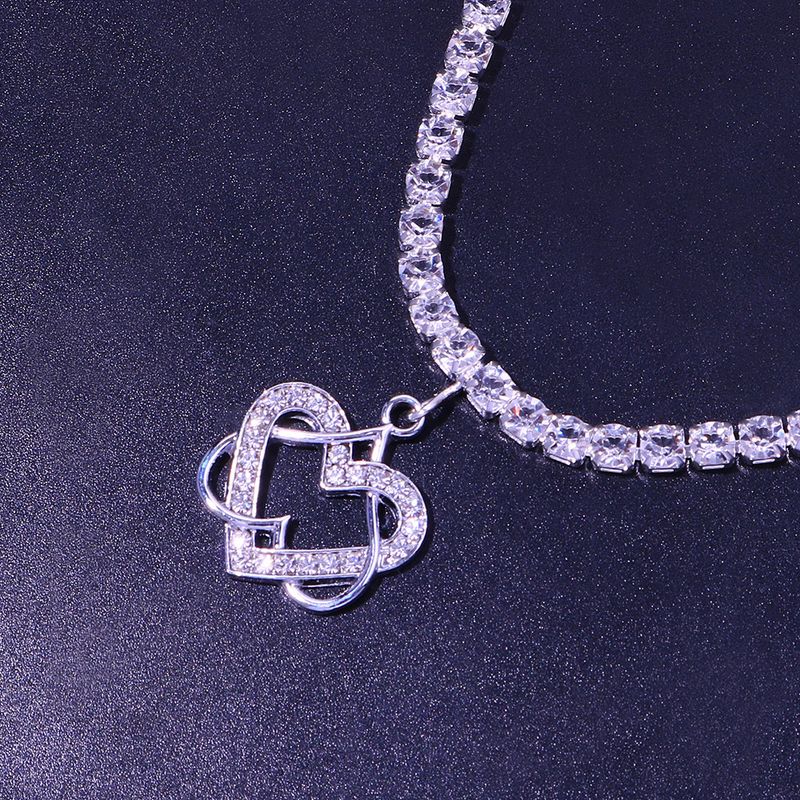 Frauen strass doppel herz fußkettchen mode persönlichkeit heißer verkauf strass fußkettchen sommer strand zubehör fußkettchen_voghion.com