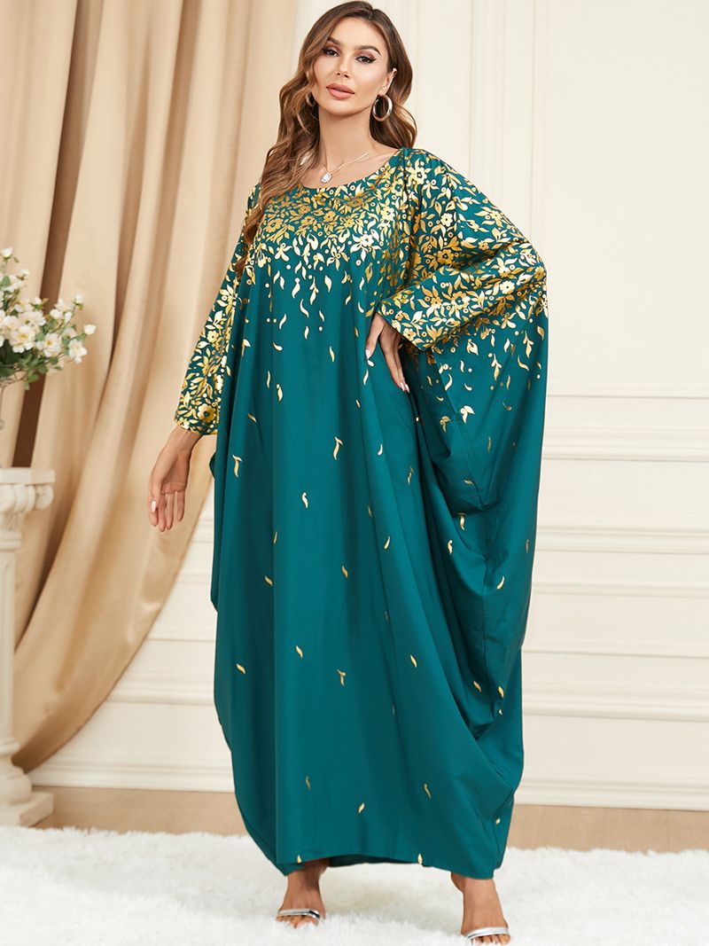 Abito da donna musulmano verde con maniche a pipistrello, alla moda, largo, con stampa a caldo, di grandi dimensioni_voghion.com