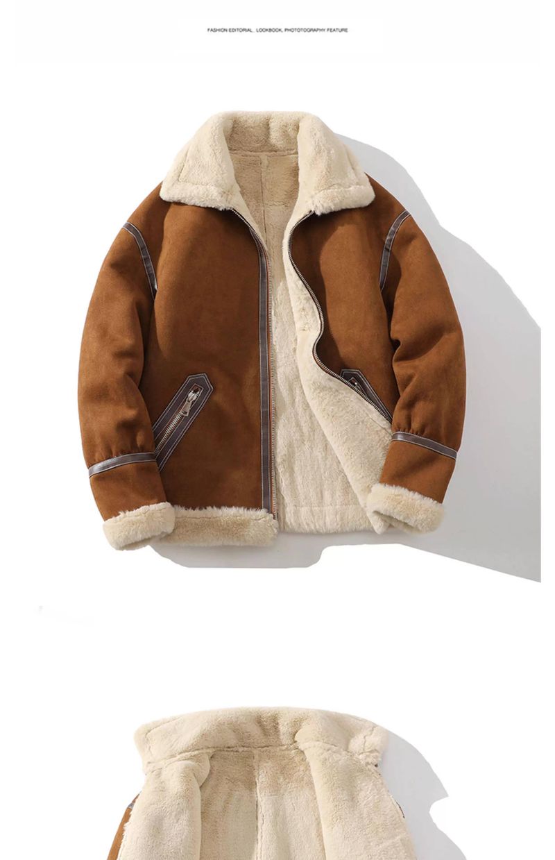 2024 Winter New Men's Sheepskin Shearling Jacket Thickened Fleece Lined Motorcycle Leather Coat_voghion.com