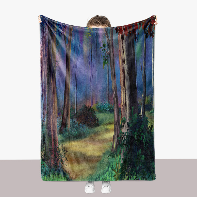 Castle Forest Zeichentrickserie Flanell 3D-bedruckte Sofadecke mit dickem Bezug_voghion.com
