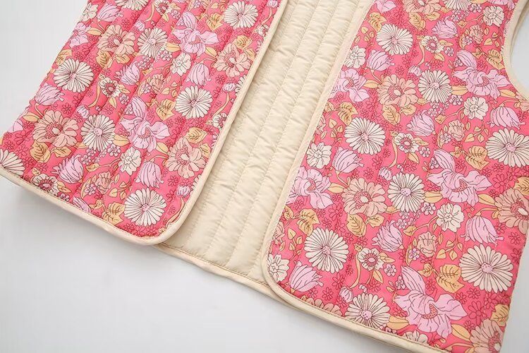 Vêtements pour femmes 2024 été nouvel article petit gilet en coton double face à motif floral_voghion.com