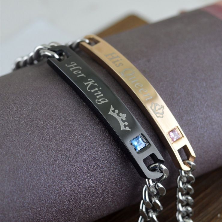 Coppia di bracciali rossi e blu in acciaio al titanio con diamanti intarsiati B044_voghion.com