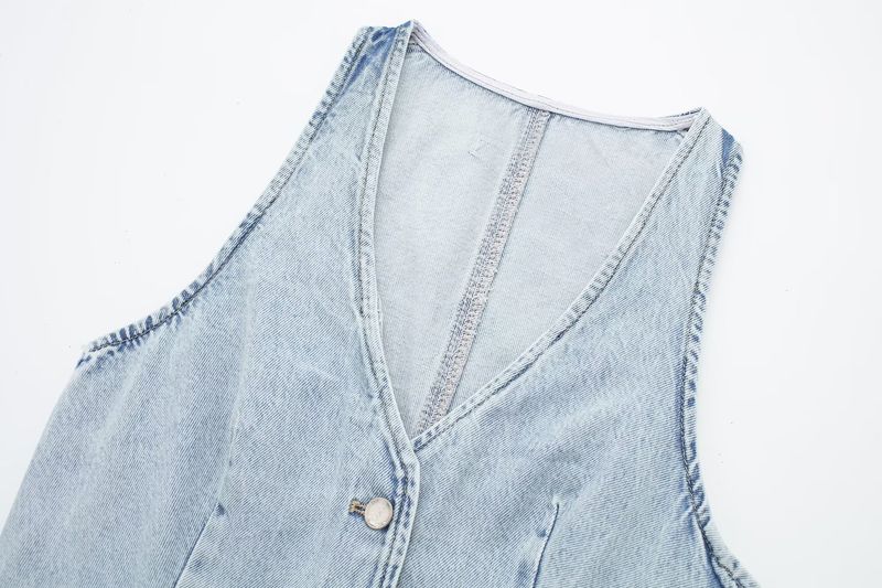 Summer New Women's Clothing Sleeveless V Neck Denim Vest High Waist Mini Skirt_voghion.com
