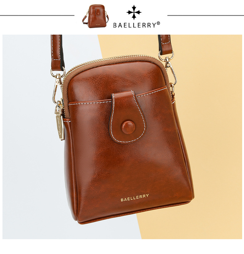 Borsa per cellulare nuova borsa a tracolla con doppia cerniera in pelle cerata da donna Baellerry versatile borsa a tracolla portamonete_voghion.com