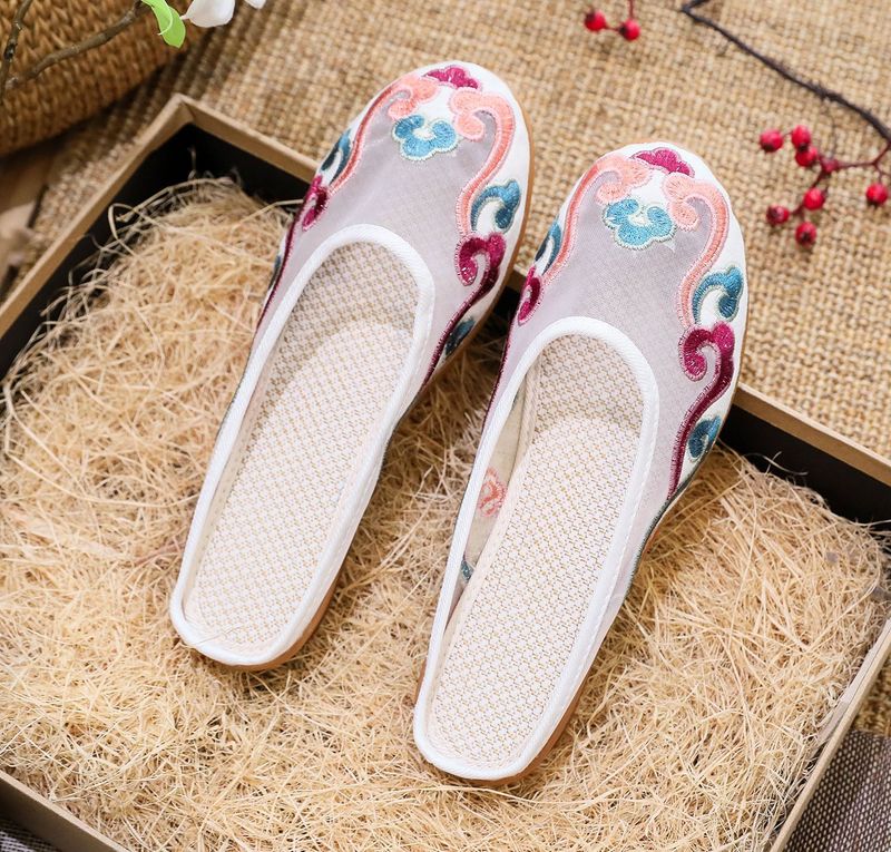 Slippers, Mesh Embroidered Fabric Shoes, Summer Cow Tendon Soles, Casual Women's Outerwear Sandals_voghion.com