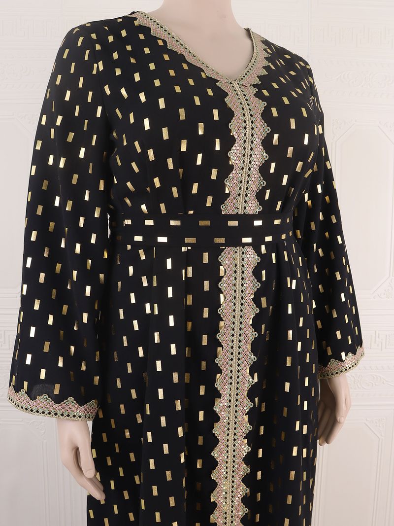 Abbigliamento da donna, taglie forti, abito musulmano Abaya con stampa oro_voghion.com