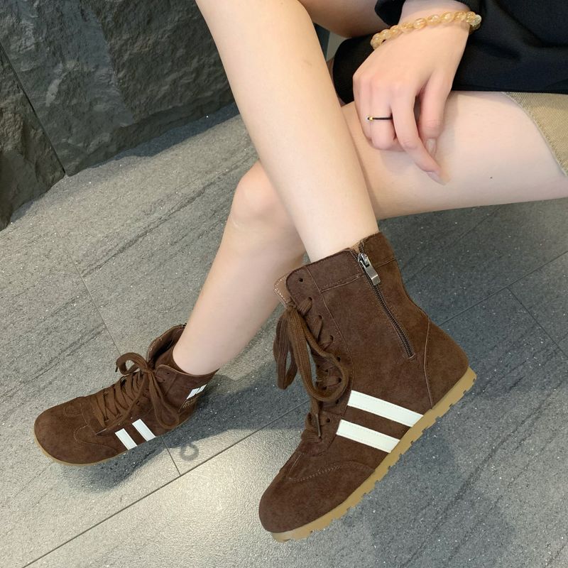 Bottes de boxe pour femmes, chaussures d'entraînement pour femmes, nouvelle mode 2025, chaussures de boxe montantes, bottes Martin plates, légères et confortables_voghion.com