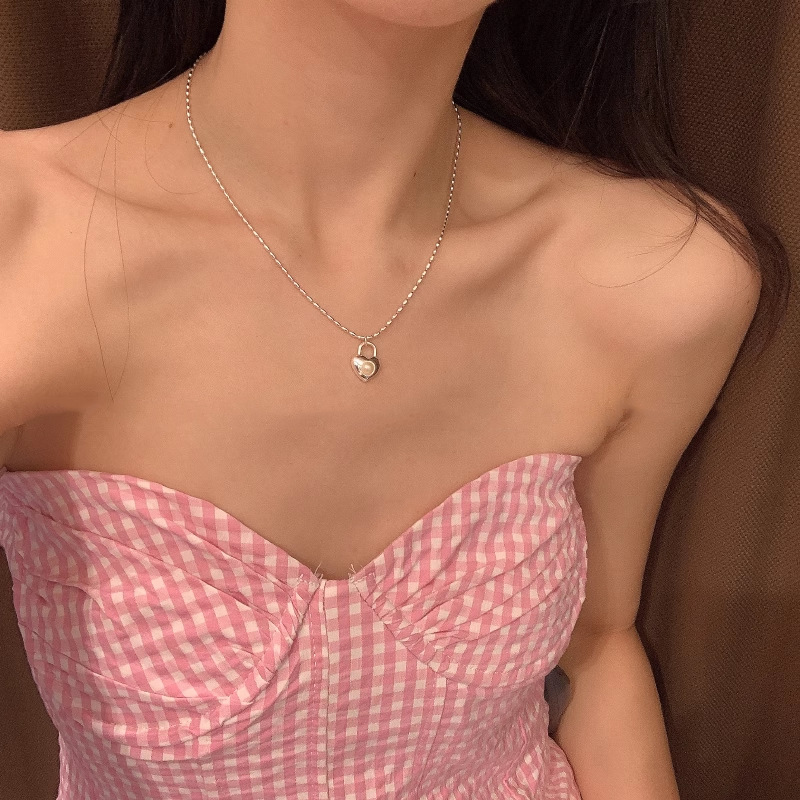 Sterling VENUS Sier Love Heart Lås Pärlor Halsband för kvinnor Tjej Retro söta smycken Födelsedagspresent Dro_voghion.com