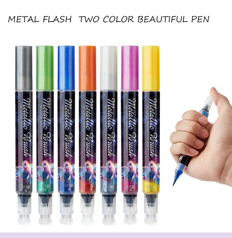 Feutres pinceaux métalliques scintillants pour calligraphie et art – Pointe souple, couleurs vives, idéal pour les étudiants et les artistes (lot de 8 couleurs assorties)_voghion.com