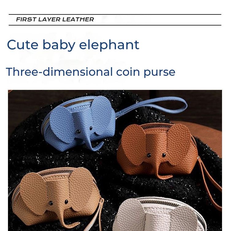 Wallet, Key Bag Creative Card Holder Leather Elephant Coin Purse Zipper Hand-held Lipstick Storage Bag_voghion.com
