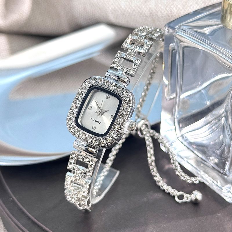 Orologi da donna, nuovi orologi da donna con piccolo bracciale quadrato estraibile, catena quadrata regolabile liberamente, orologio al quarzo da donna con diamanti_voghion.com