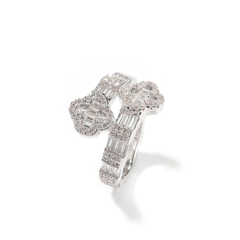 Men And Women's Jewelry Four Leaf Clover Ring Vintage Hip Hop Style Cubic Zirconia Copper Ring For Trendy Fashion Accessories_voghion.com