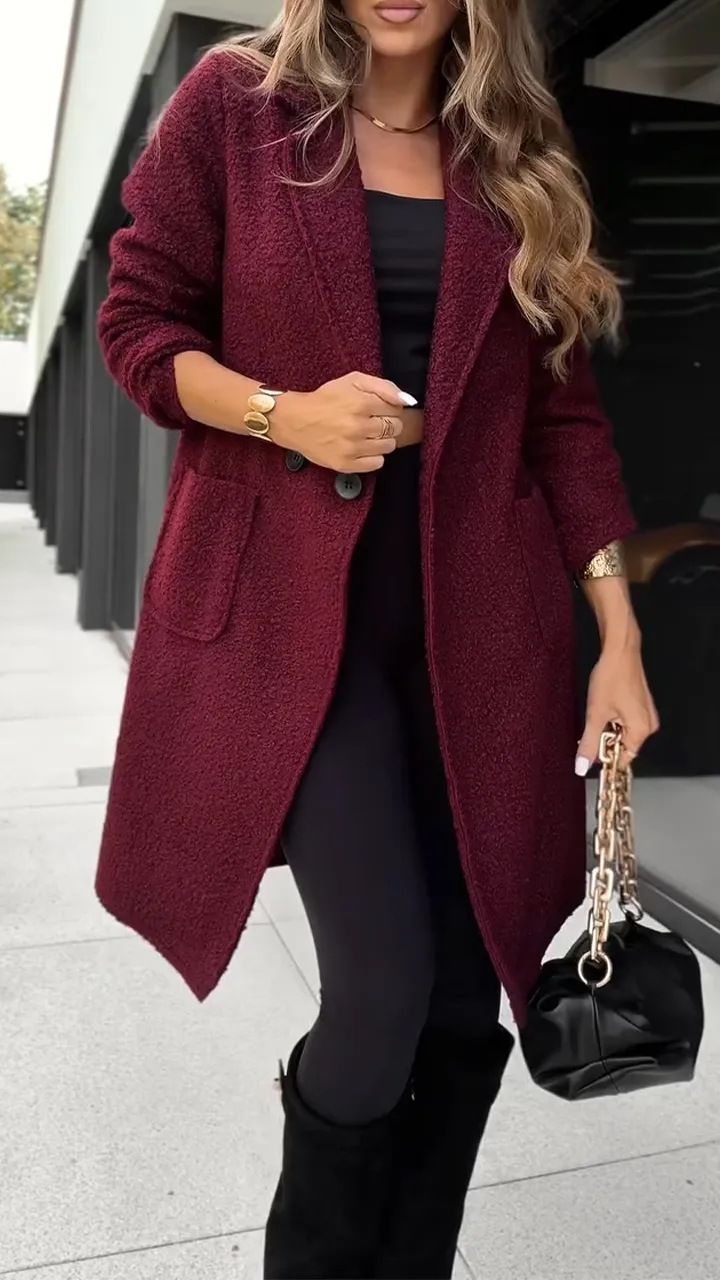 Dames enkelrijs pluche blazer – zachte imitatiebont revers, losse pasvorm forensenjas (zwart/donkerbruin/bordeauxrood, S-3XL)_voghion.com