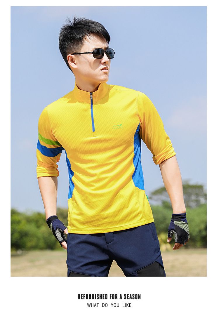 T-shirt d'extérieur à manches longues et col montant pour homme, évacuant l'humidité, respirant, élastique, idéal pour le sport et l'été_voghion.com