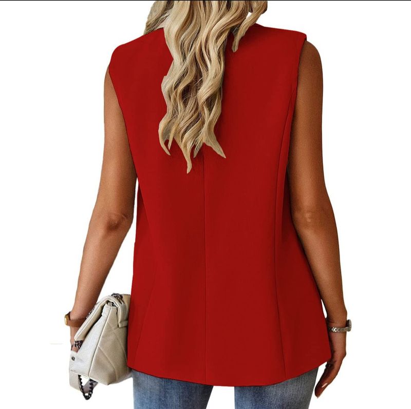 New Sleeveless Blazer Women's Casual Office Jacket - Lightweight Loose Fit, Notched Lapel, Multiple Colors_voghion.com