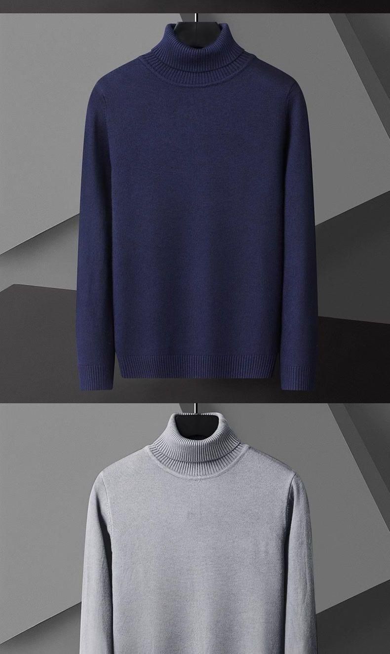 Men's Clothing Turtleneck sweater for men autumn and winter inner wear slim long collar base sweater solid color trendy sweater warm sweater_voghion.com