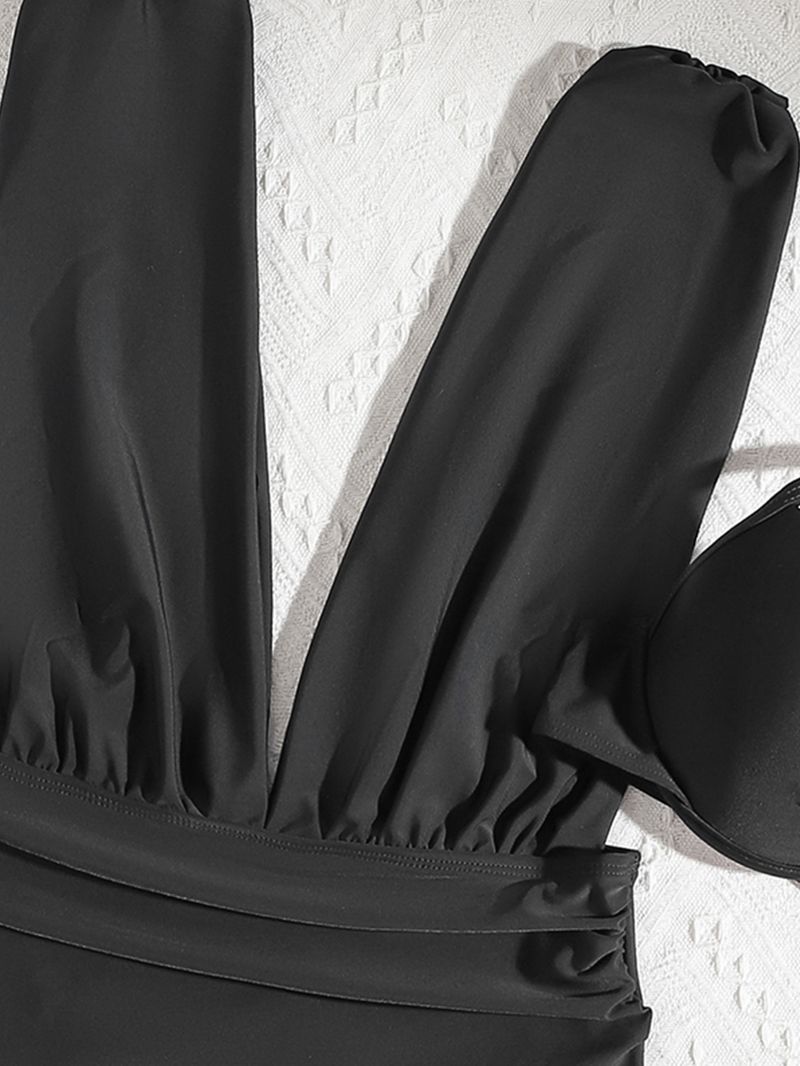 Maillot de bain deux pièces sexy taille haute pour femme, bonnets rigides, froncés, fendu_voghion.com