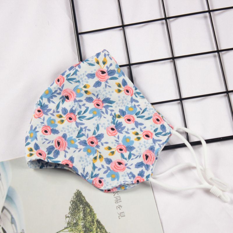 Klein vers bloemenpatroon Dubbellaags ademend verstelbaar stofmasker voor vrouwen_voghion.com