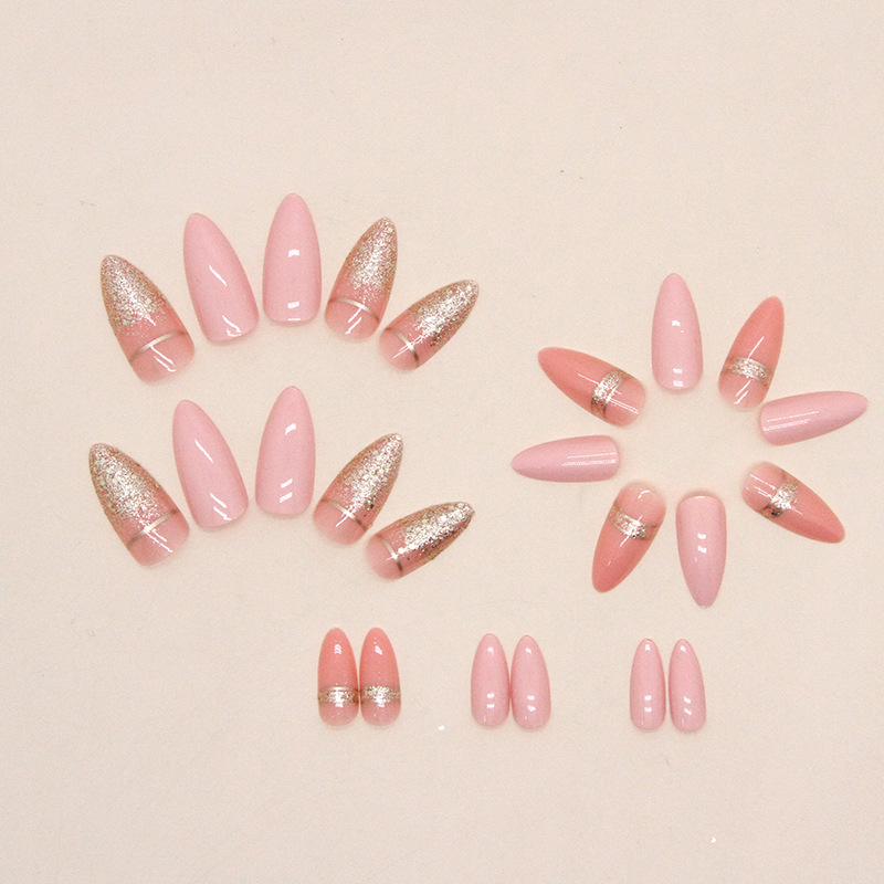 Mandlové 24 ks Jednoduchá sada Na nehty Gradientní lesklý pudr False Nail Nail Wearable kulaté full cover tipy dokončené presovací olej_voghion.com