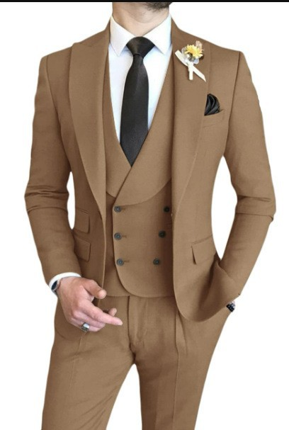 New 2024 men's three piece slim fit business groomsman suit groom's wedding dress_voghion.com
