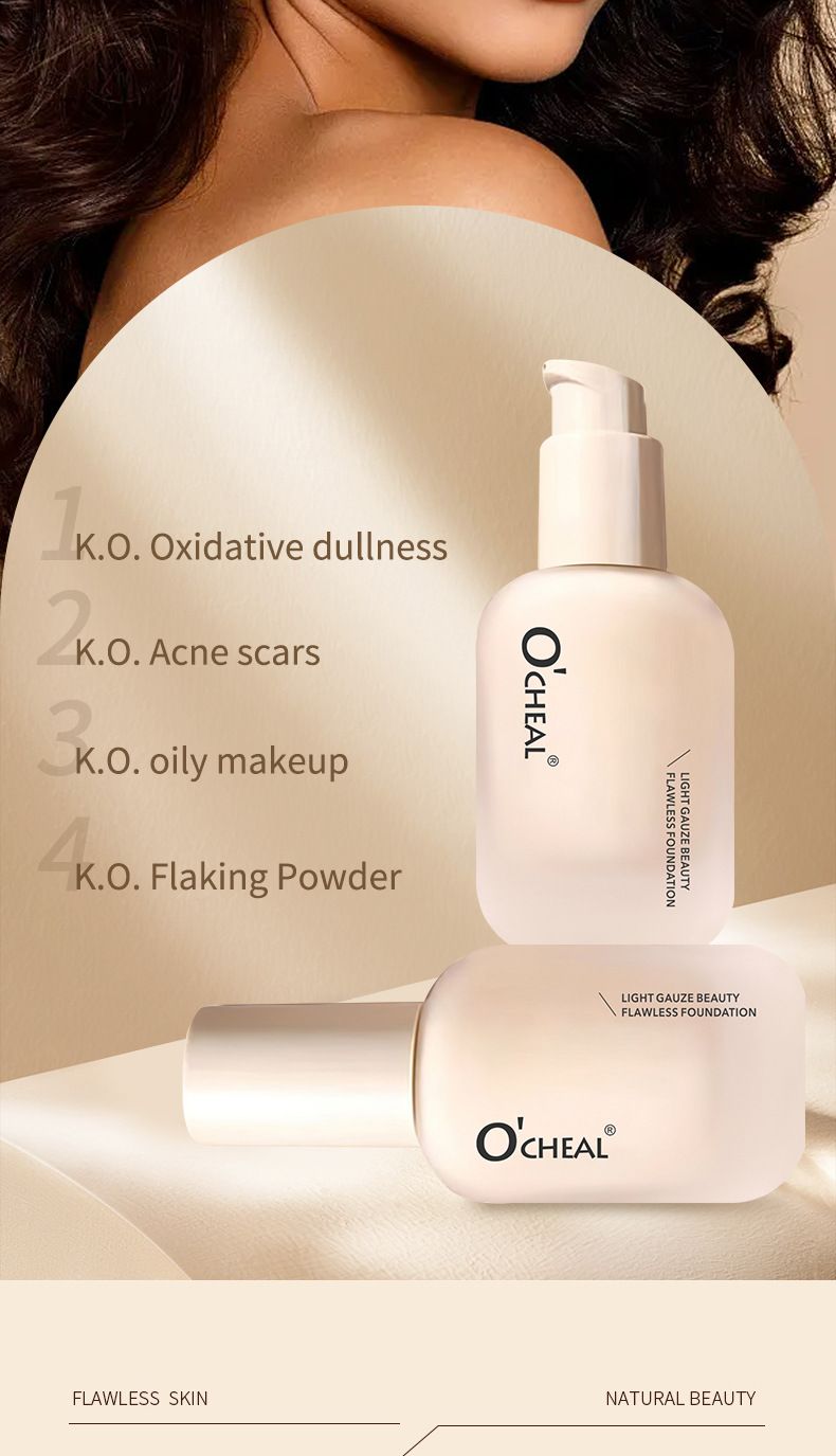 Base líquida leve e impecável para corretivo, à prova d'água, controladora de oleosidade, iluminadora e que não desbota_voghion.com
