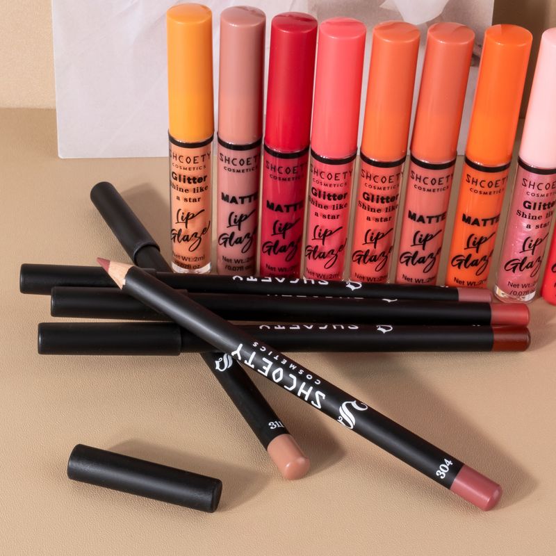 Lip Gloss Lipstick Set Pearlescent Lip Gloss Matte Waterproof Non Stick Lip Glaze Lip Liner_voghion.com