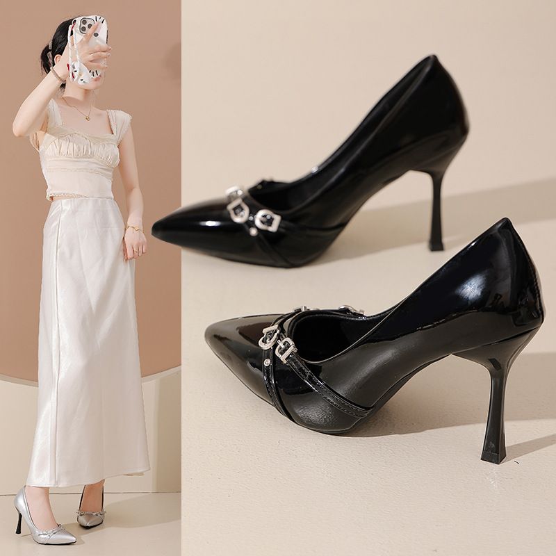 Comode, stabili, nere, mature, eleganti, 2025, nuove scarpe con tacco alto in stile francese per le donne._voghion.com