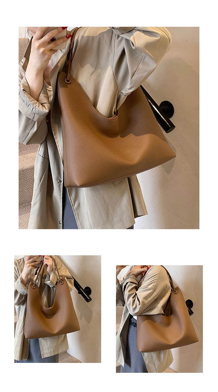Korean casual tote texture women's 2024 new simple underarm soft shoulder bag_voghion.com