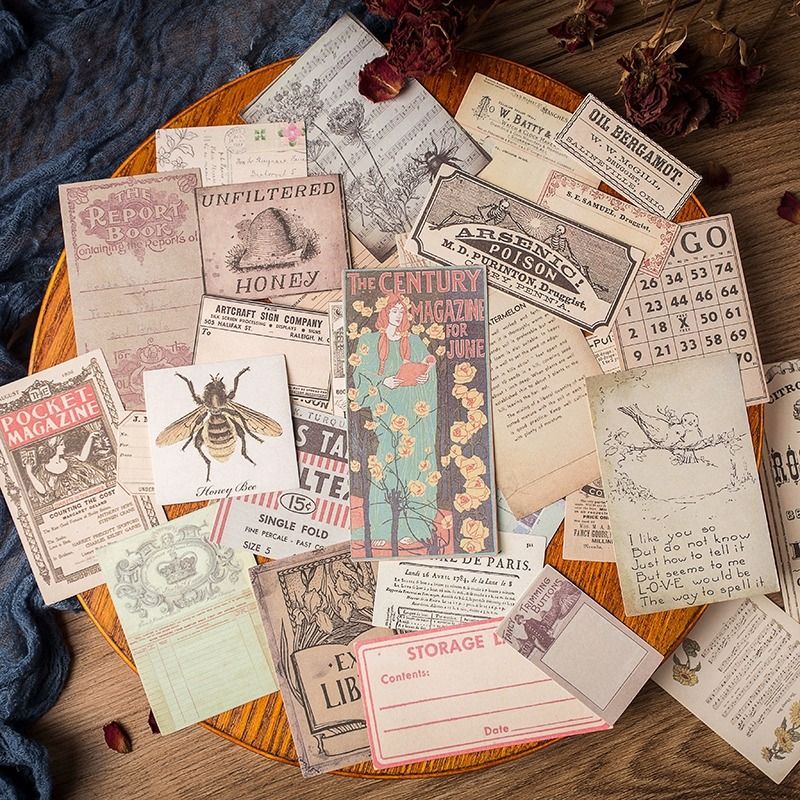 Stationery Sticker Junk Journal Retro Material Handbook Sticker Pack Posters Pictorial English Bills Music Sheet Old_voghion.com