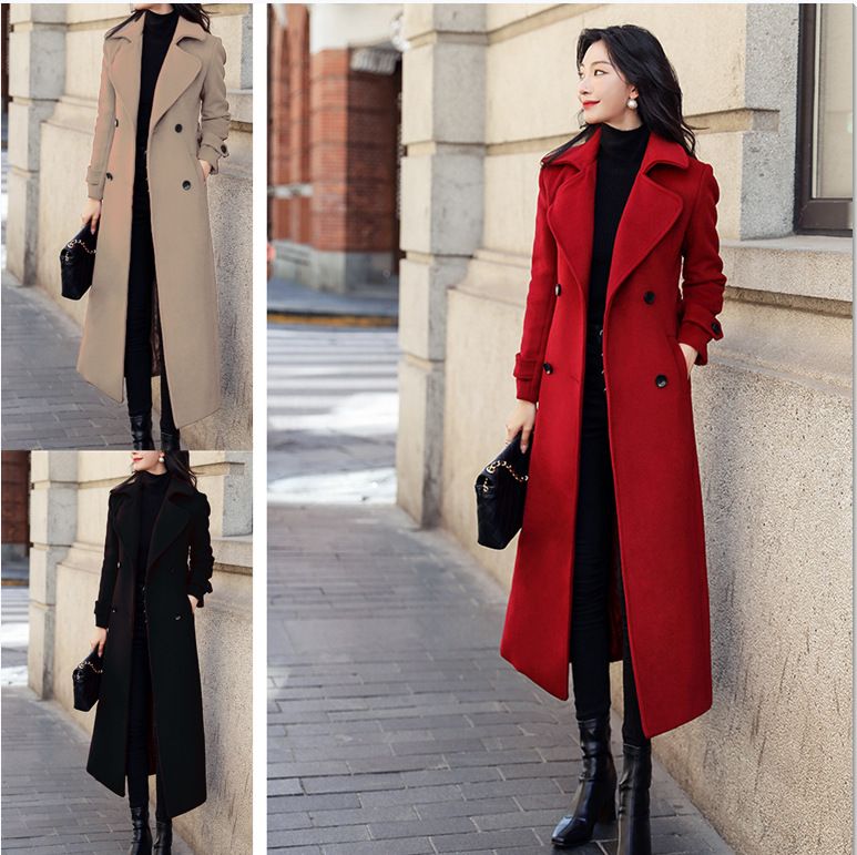 Women’s Thick Wool Blend Long Coat – Winter Warm Overcoat With Classic Dragon & Phoenix Embroidery (S-3XL, Black/Red/Khaki)_voghion.com