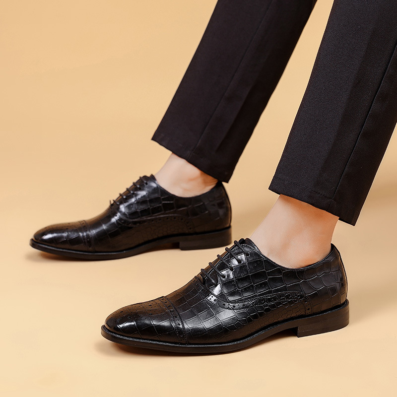 Sapatos masculinos formais oxford, sapatos clássicos de negócios formais com cadarço para homens, sapatos de casamento confortáveis_voghion.com