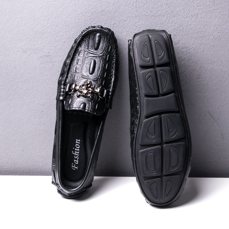 Ins Bomb Street Fashion Crocodile Bean Schuhe Herren Echtes Leder Society 2023 Neue Winter_voghion.com