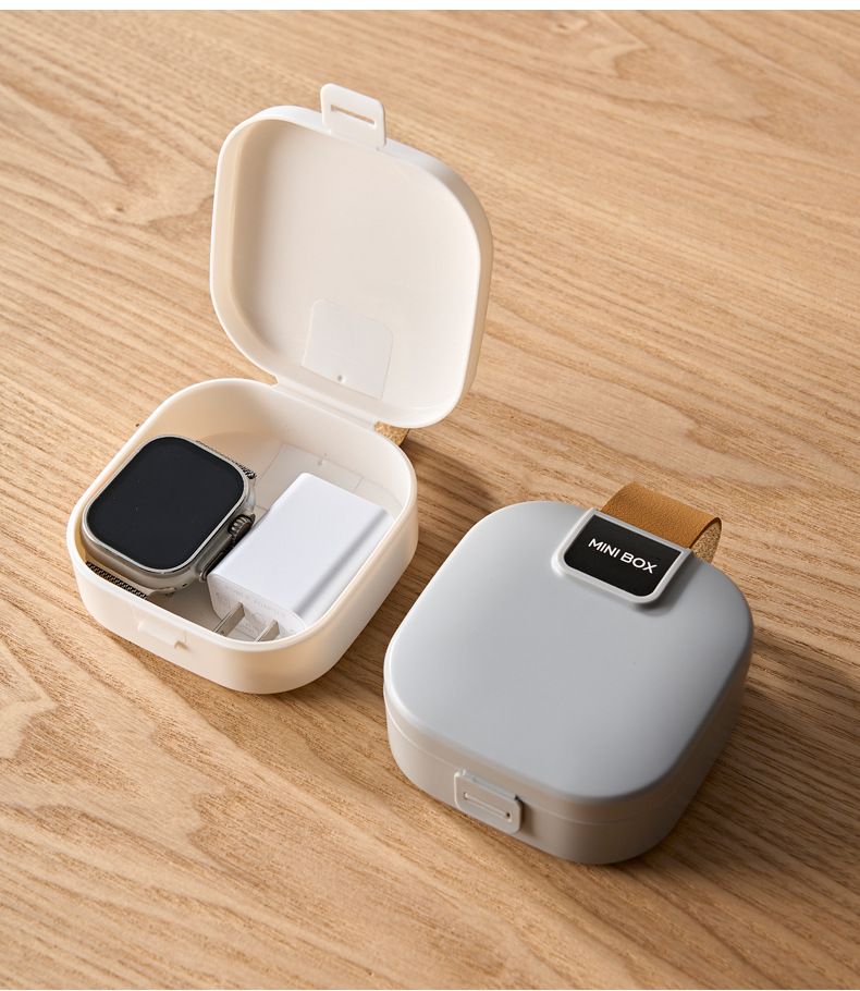 Cable Organizer Box - Compact 9x9x4.5cm PP Plastic Storage Case For Earphones, Chargers & Wires, Modern Minimalist Design (White/Gray/Pink)_voghion.com