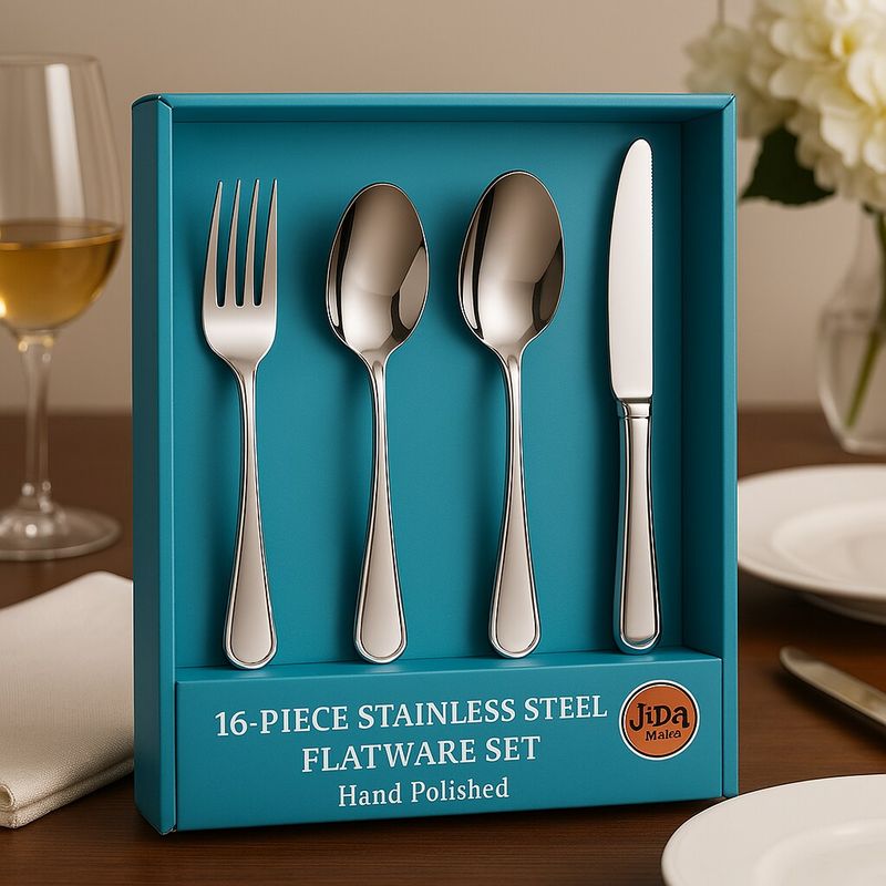 16-Piece Luxury Premium Silverware Dinnerware Tableware Set For Home - Stainless Steel Flatware Service For 4 With Forks, Knives, Spoons, And Teaspoons - Durable, Elegant, And Rust-Resistant Cutlery F_voghion.com